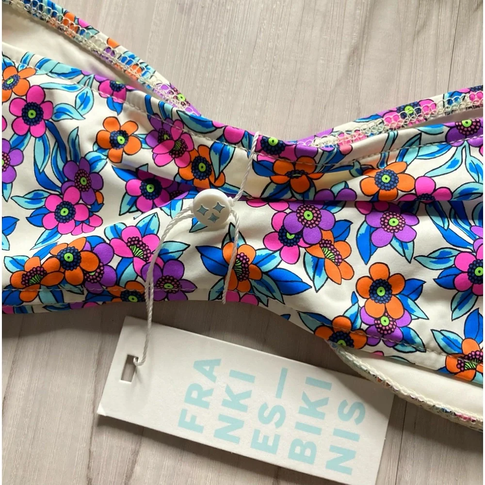 Frankie’s Bikinis 🌸 Floral Cinched Strapless Bandeau Bikini Top 🏝️☀️👙